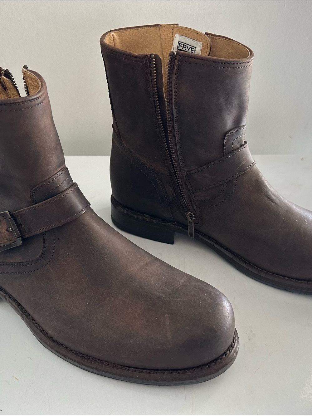Frye Dark Brown Leather  Engineer Side-Zip Harness Boots